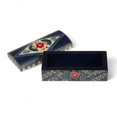 Alternate image for Hand-Carved Floral Rectangular Lined Batik Wood Jewelry Box Indigo Garden