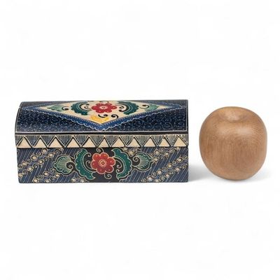 Alternate image for Hand-Carved Floral Rectangular Lined Batik Wood Jewelry Box Indigo Garden