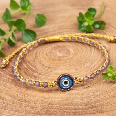 Alternate image for Evil Eye Gold-Accented Amethyst Resin Macrame Bracelet Eye that Sees
