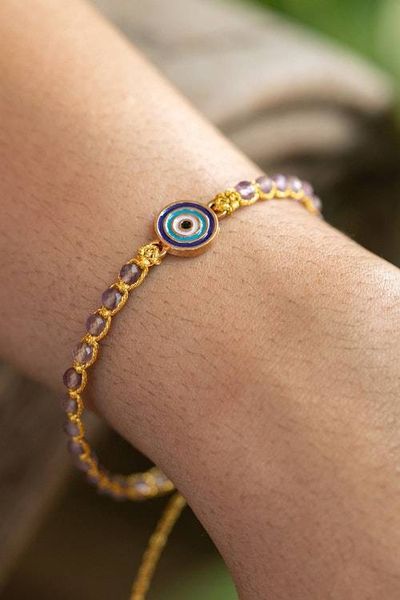 Alternate image for Evil Eye Gold-Accented Amethyst Resin Macrame Bracelet Eye that Sees