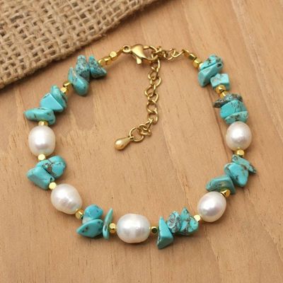 Alternate image for Gold-Accented Pearl Reconstituted Turquoise Beaded Bracelet Boho Spirit