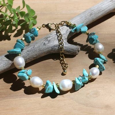 Alternate image for Gold-Accented Pearl Reconstituted Turquoise Beaded Bracelet Boho Spirit