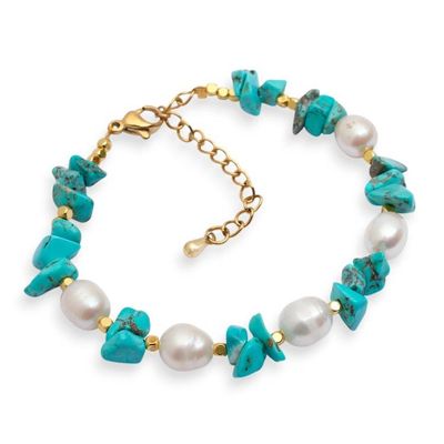 Alternate image for Gold-Accented Pearl Reconstituted Turquoise Beaded Bracelet Boho Spirit
