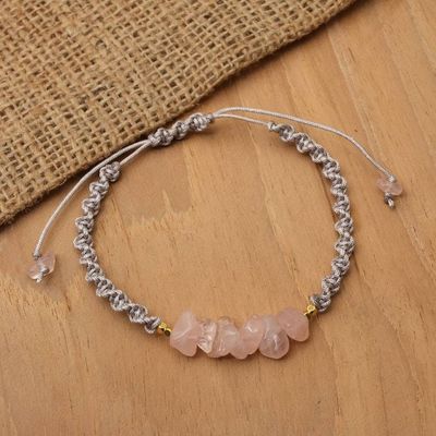 Alternate image for Gold-Accented Rose Quartz Rainbow Moonstone Macrame Bracelet Pink Candy