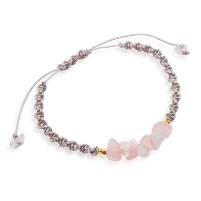 Alternate image for Gold-Accented Rose Quartz Rainbow Moonstone Macrame Bracelet Pink Candy