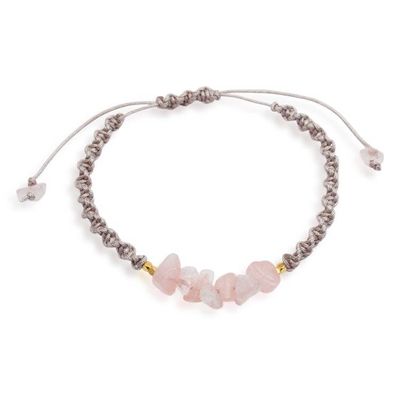 Alternate image for Gold-Accented Rose Quartz Rainbow Moonstone Macrame Bracelet Pink Candy