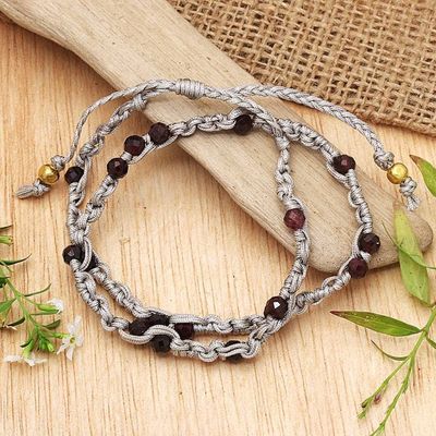Alternate image for Garnet Macrame Wrap Bracelet with Gold-Plated Brass Beads Pure Flair