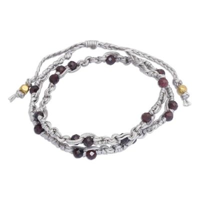 Alternate image for Garnet Macrame Wrap Bracelet with Gold-Plated Brass Beads Pure Flair