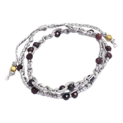 Alternate image for Garnet Macrame Wrap Bracelet with Gold-Plated Brass Beads Pure Flair