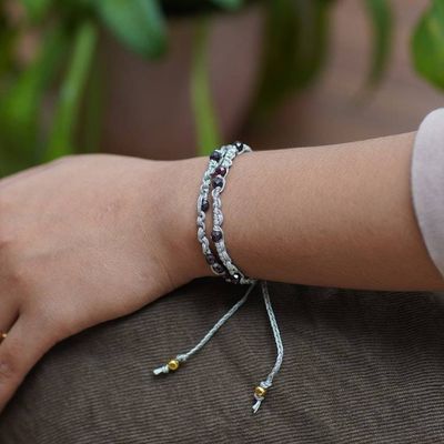 Alternate image for Garnet Macrame Wrap Bracelet with Gold-Plated Brass Beads Pure Flair