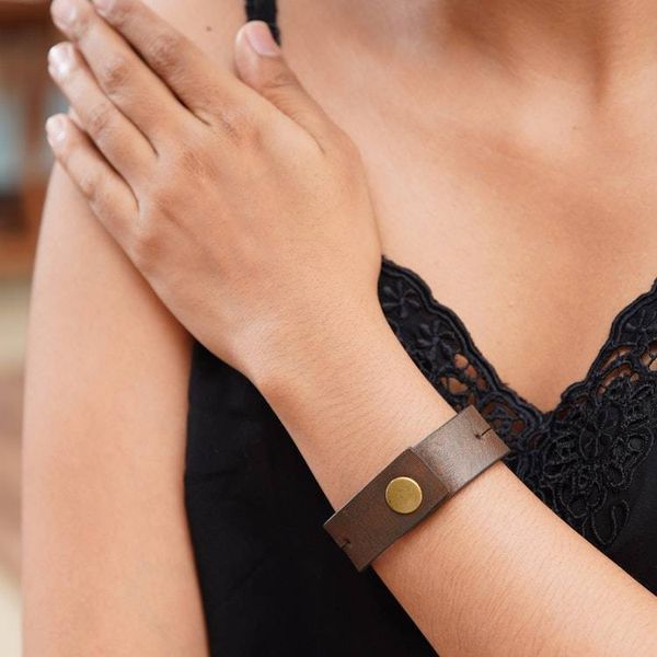 Alternate image for Modern Leather Wristband Bracelet Medium Duality in Brown