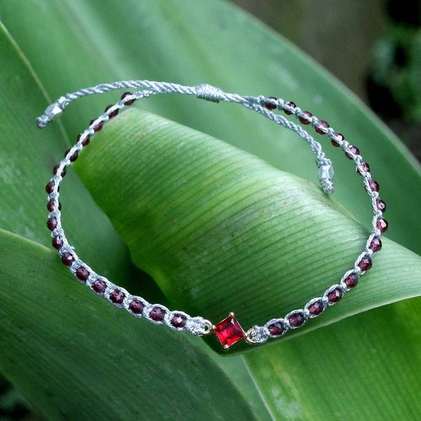 Alternate image for Handcrafted Gold-Accented Natural Garnet Pendant Bracelet Feel Romantic