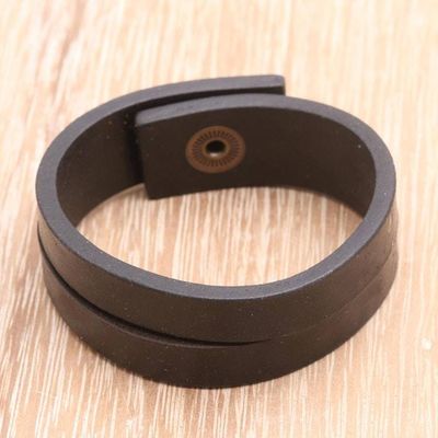 Primary image for Handmade Leather Wristband Bracelet Duality in Black