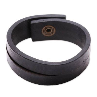 Alternate image for Handmade Leather Wristband Bracelet Duality in Black