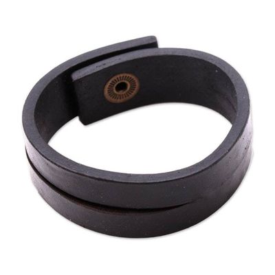 Alternate image for Handmade Leather Wristband Bracelet Duality in Black