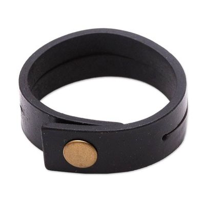 Alternate image for Handmade Leather Wristband Bracelet Duality in Black