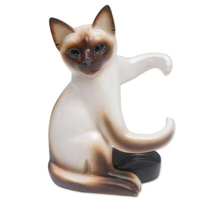 Primary image for Handcrafted Wood Siamese Cat Wine Holder from Bali Siamese Cat Hug