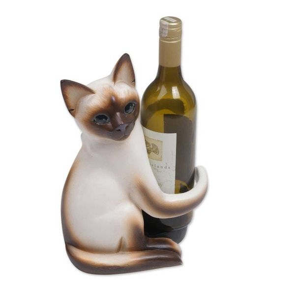 Alternate image for Handcrafted Wood Siamese Cat Wine Holder from Bali Siamese Cat Hug