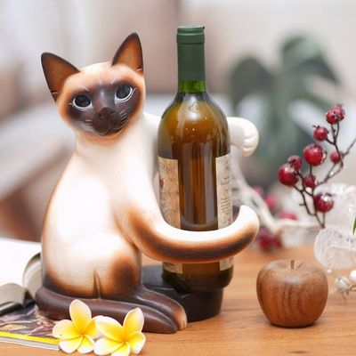 Alternate image for Handcrafted Wood Siamese Cat Wine Holder from Bali Siamese Cat Hug
