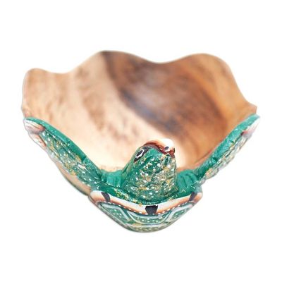 Alternate image for Hand-Carved and Hand-Painted Turtle-Shaped Wood Catchall Endearing Turtle