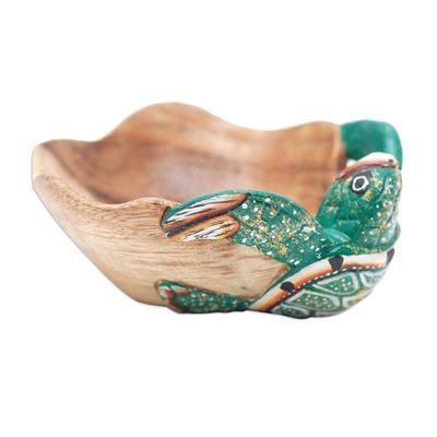 Alternate image for Hand-Carved and Hand-Painted Turtle-Shaped Wood Catchall Endearing Turtle