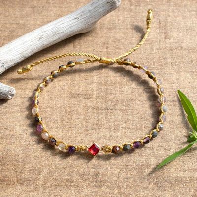 Alternate image for Gold-Accented Tourmaline and Recycled Glass Macrame Bracelet Be Brave