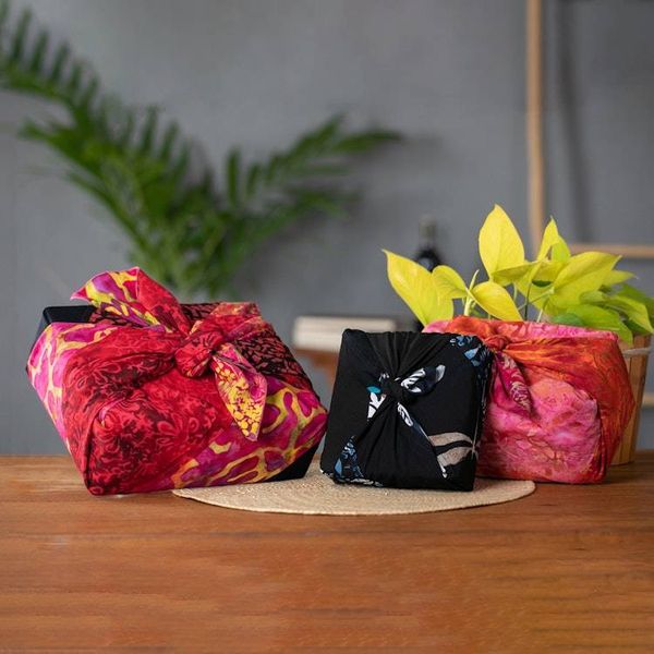 Alternate image for Batik-Patterned Set of 3 Rayon Furoshiki-Style Gift Wraps Flames of Celebration