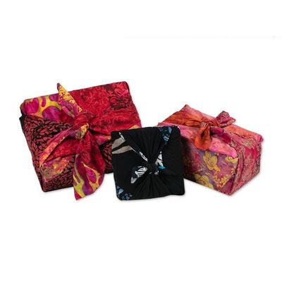Alternate image for Batik-Patterned Set of 3 Rayon Furoshiki-Style Gift Wraps Flames of Celebration