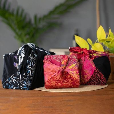 Alternate image for Batik-Patterned Set of 3 Rayon Furoshiki-Style Gift Wraps Flames of Celebration