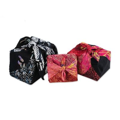Alternate image for Batik-Patterned Set of 3 Rayon Furoshiki-Style Gift Wraps Flames of Celebration