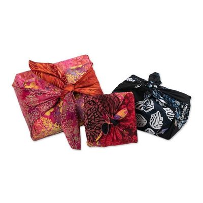 Alternate image for Batik-Patterned Set of 3 Rayon Furoshiki-Style Gift Wraps Flames of Celebration
