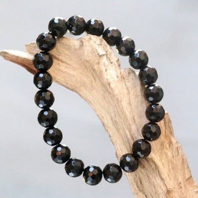 Primary image for Stretch Bracelet from Bali with Faceted Round Onyx Beads Black Lava