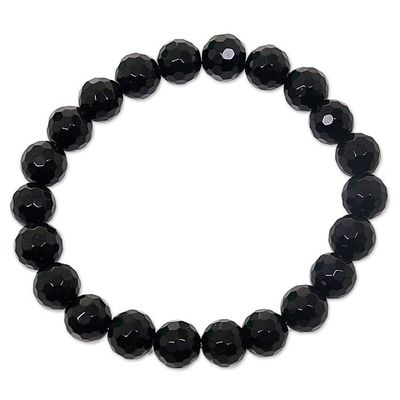 Alternate image for Stretch Bracelet from Bali with Faceted Round Onyx Beads Black Lava