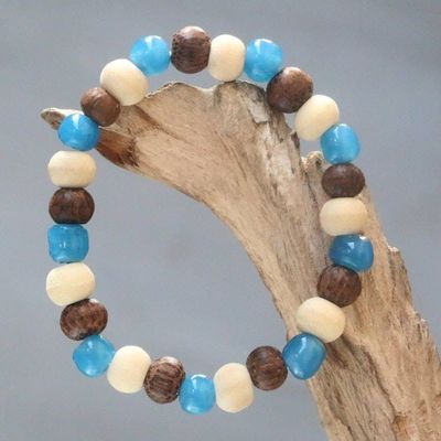 Primary image for Artisan Crafted Stretch Bracelet with Wood and Ceramic Beads Colorful Morning