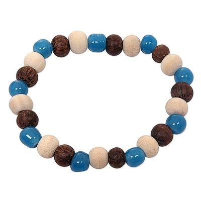 Alternate image for Artisan Crafted Stretch Bracelet with Wood and Ceramic Beads Colorful Morning