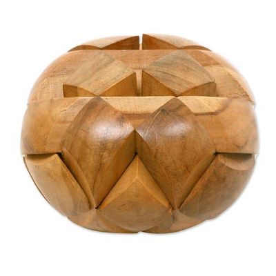 Alternate image for Javanese Artisan Crafted Wooden Block Puzzle Big Pillow