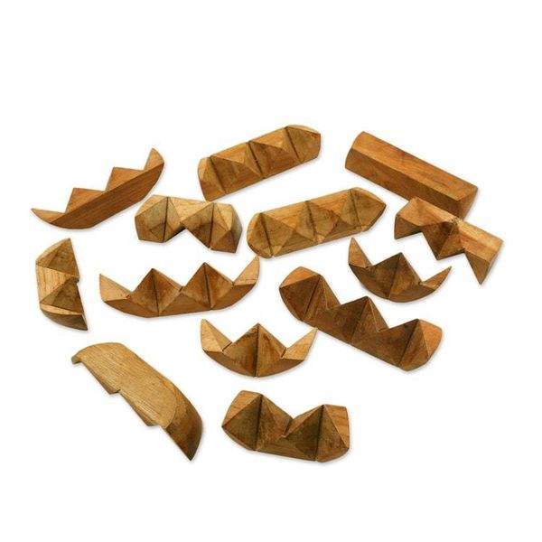 Alternate image for Javanese Artisan Crafted Wooden Block Puzzle Big Pillow