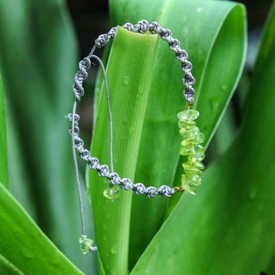 Primary image for Artisan-Made Green Quartz Macrame Bracelet in Grey Hues Spring Candy