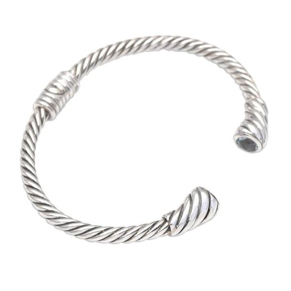 Alternate image for Twisted Sterling Silver Cuff Bracelet with Blue Topaz Precious Twist