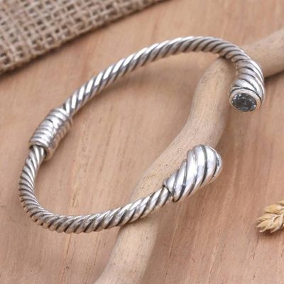 Alternate image for Twisted Sterling Silver Cuff Bracelet with Blue Topaz Precious Twist