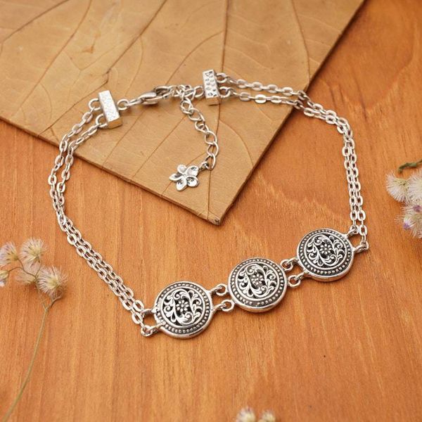 Alternate image for Silver Pendant Bracelet with Floral Vine and Dot Patterns Heavenly Flower