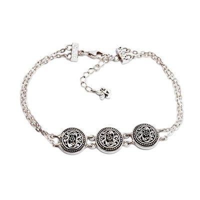 Alternate image for Silver Pendant Bracelet with Floral Vine and Dot Patterns Heavenly Flower
