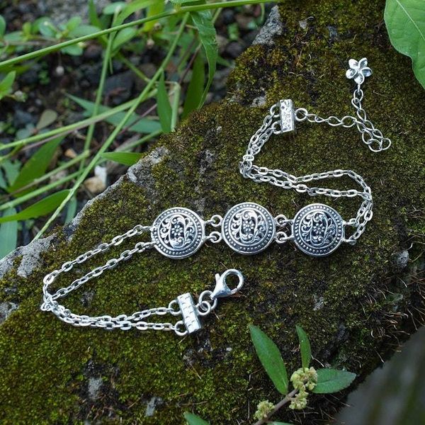 Alternate image for Silver Pendant Bracelet with Floral Vine and Dot Patterns Heavenly Flower