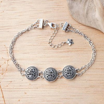 Alternate image for Silver Pendant Bracelet with Floral Vine and Dot Patterns Heavenly Flower