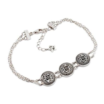 Alternate image for Silver Pendant Bracelet with Floral Vine and Dot Patterns Heavenly Flower