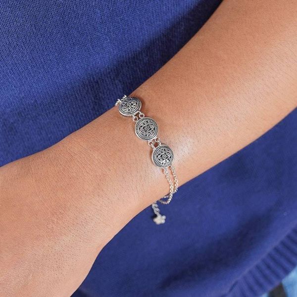 Alternate image for Silver Pendant Bracelet with Floral Vine and Dot Patterns Heavenly Flower
