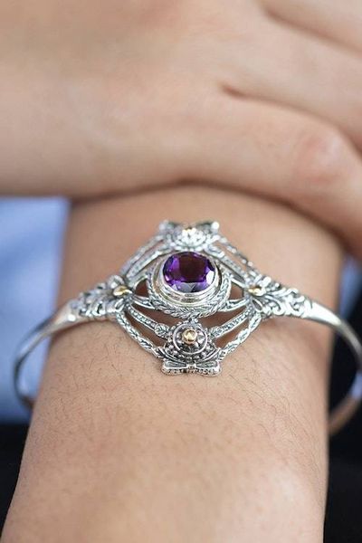 Alternate image for Spring-Inspired Faceted One-Carat Amethyst Cuff Bracelet Wise Paradise