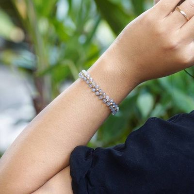 Alternate image for Gold-Accented Adjustable Rainbow Moonstone Beaded Bracelet Moon Splendor