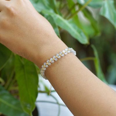 Alternate image for Gold-Accented Adjustable Rainbow Moonstone Beaded Bracelet Moon Splendor