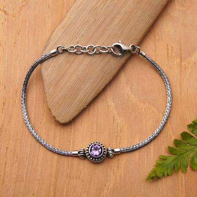 Alternate image for Silver Pendant Bracelet with Round Faceted Amethyst Stone Radiant in Purple
